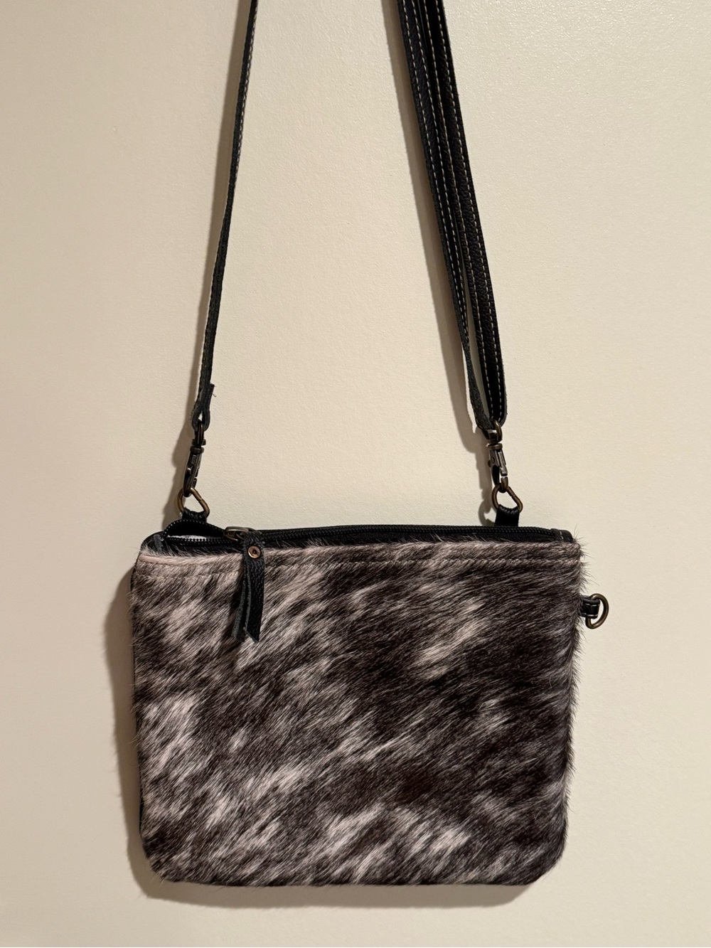 NWT Myra Bag Black White Hair-On Cowhide Leather Crossbody Purse Western Boho